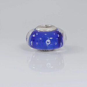 Glacial Beauty Dark Blue Effervescence Murano Glass Bead Charm with box